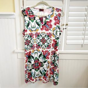 Isle by Melis Kozan NWT White & Multicolor Mosaic Floral Sleeveless Rio Dress